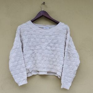 Woven Cozy Cream Textured Crew Neck Sweater